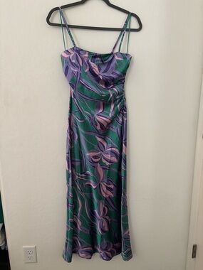 House of Harlow XS Tropical Satin Midi Maxi Dress Slit